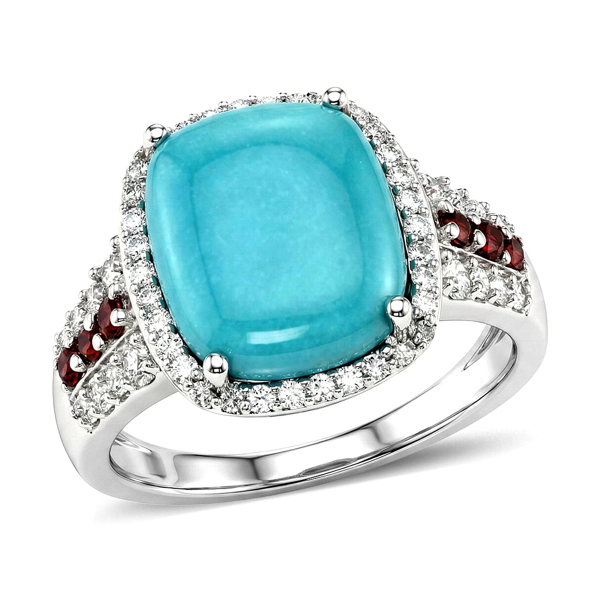 D'Joy Premium Sleeping Beauty Turquoise, Multi Gemstone Ring in Rhodium Over Sterling Silver (Size 10.0) 6.00 ctw