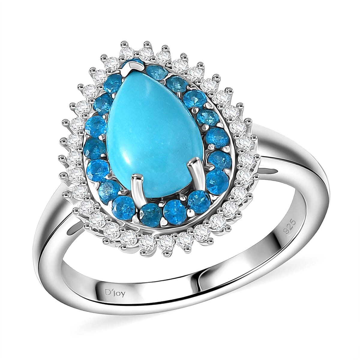 D'Joy Premium Sleeping Beauty Turquoise, Multi Gemstone Ring in Rhodium Over Sterling Silver (Size 10.0) 1.80 ctw