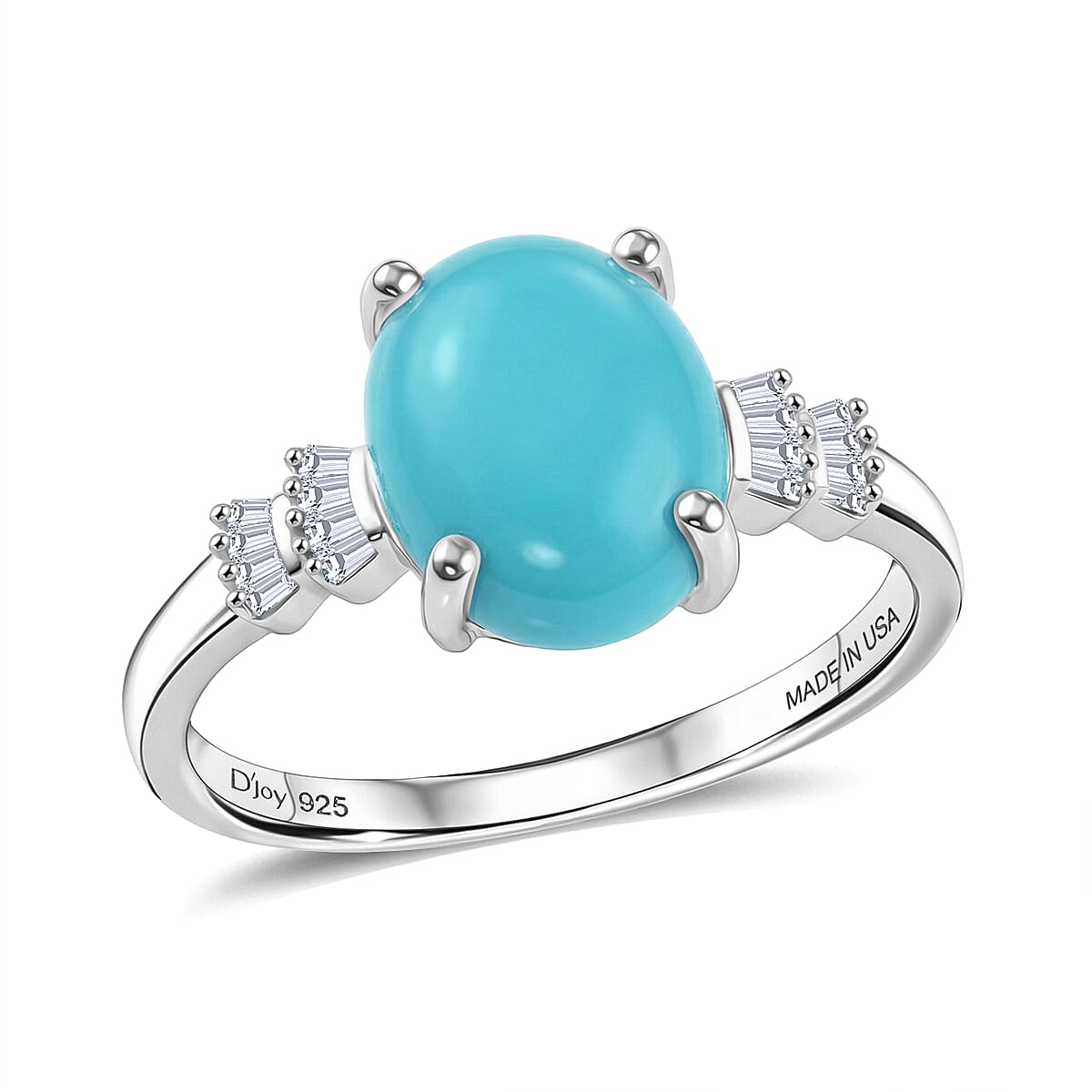 D'Joy AAA Sleeping Beauty Turquoise, Diamond Ring in Rhodium Over Sterling Silver (Size 10.0) 2.50 ctw