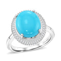 D'Joy Premium Sleeping Beauty Turquoise, Diamond (0.25 cts) Ring in Rhodium Over Sterling Silver (Size 6.0) 4.50 ctw - Sticky add to cart bar