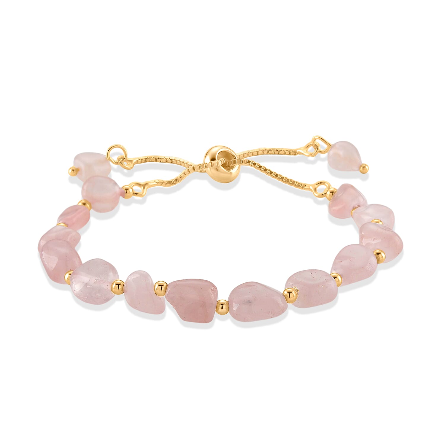 Galilea Rose Quartz Beads Bracelet in Goldtone (6-8In)