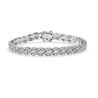 D'Joy Moissanite 4.35 ctw Cuban Chain Men's Bracelet in Rhodium Over Sterling Sil (8.00 In)