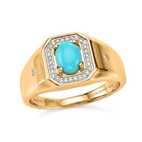 Premium Sleeping Beauty Turquoise, Luxuriant Lab Grown Diamond (I3) (0.17 cts) Men's Ring in 18K Vermeil YG Over Sterling Silver (Size 10.0) 1.35 ctw