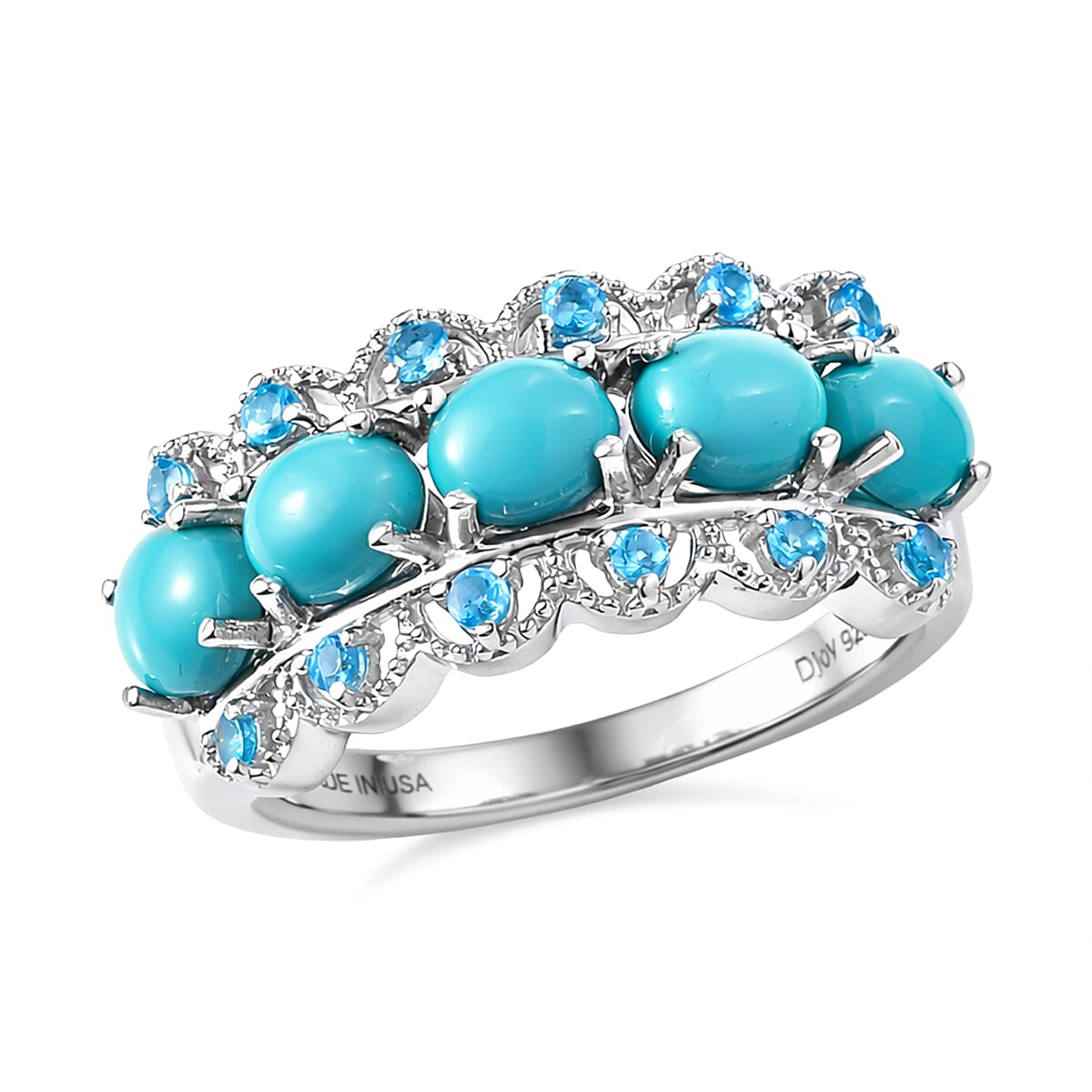 D'Joy Premium Sleeping Beauty Turquoise, Malgache Neon Apatite Band Ring in Rhodium Over Sterling Silver (Size 10.0) 1.90 ctw