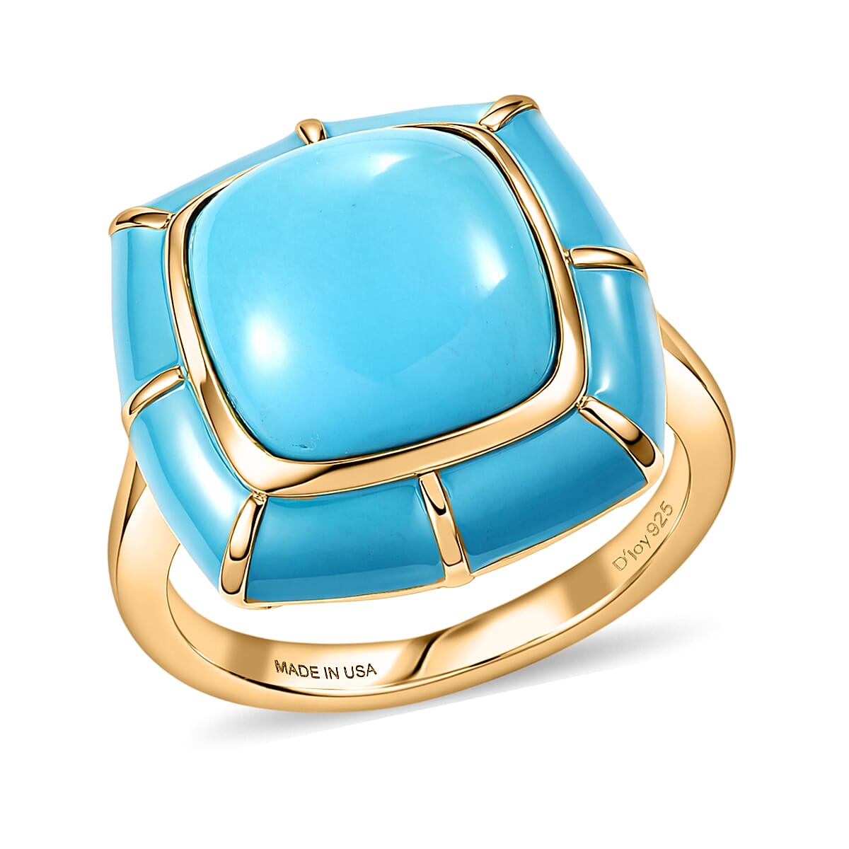 D'Joy Premium Sleeping Beauty Turquoise Ring in 18K Vermeil YG Over Sterling Silver (Size 10.0) 4.50 ctw