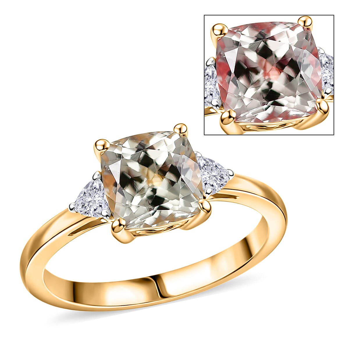 AAA Turkizite, Luxuriant Lab Grown Diamond (G-H, SI) (0.20 cts) Ring in 18K Vermeil YG Over Sterling Silver (Size 10.0) 2.10 ctw