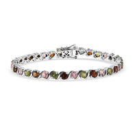 D'Joy Premium Multi-Tourmaline Spectrum Link Bracelet in Rhodium Over Sterling Silver (7.25 In) 8.60 ctw