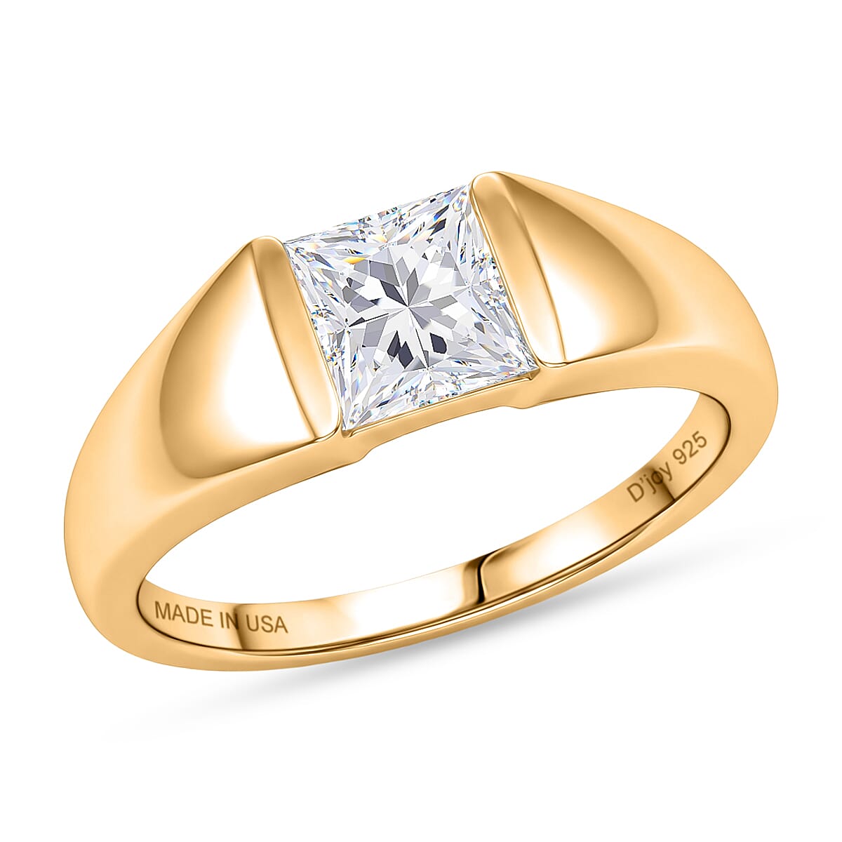 D'Joy Moissanite (Sqr 6x6mm) Ring in 18K Vermeil YG Over Sterling Silver (Size 7.0) 1.25 ctw