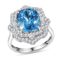 Rhapsody 950 Platinum AAAA Santa Maria Aquamarine, Diamond (E-F, VS) (1.20 cts) Ring (Size 8.0) (7.75 g) 6.50 ctw