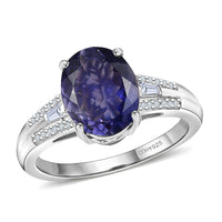 D'Joy Catalina Iolite, Moissanite Ring in Rhodium Over Sterling Silver (Size 6.0) 2.25 ctw