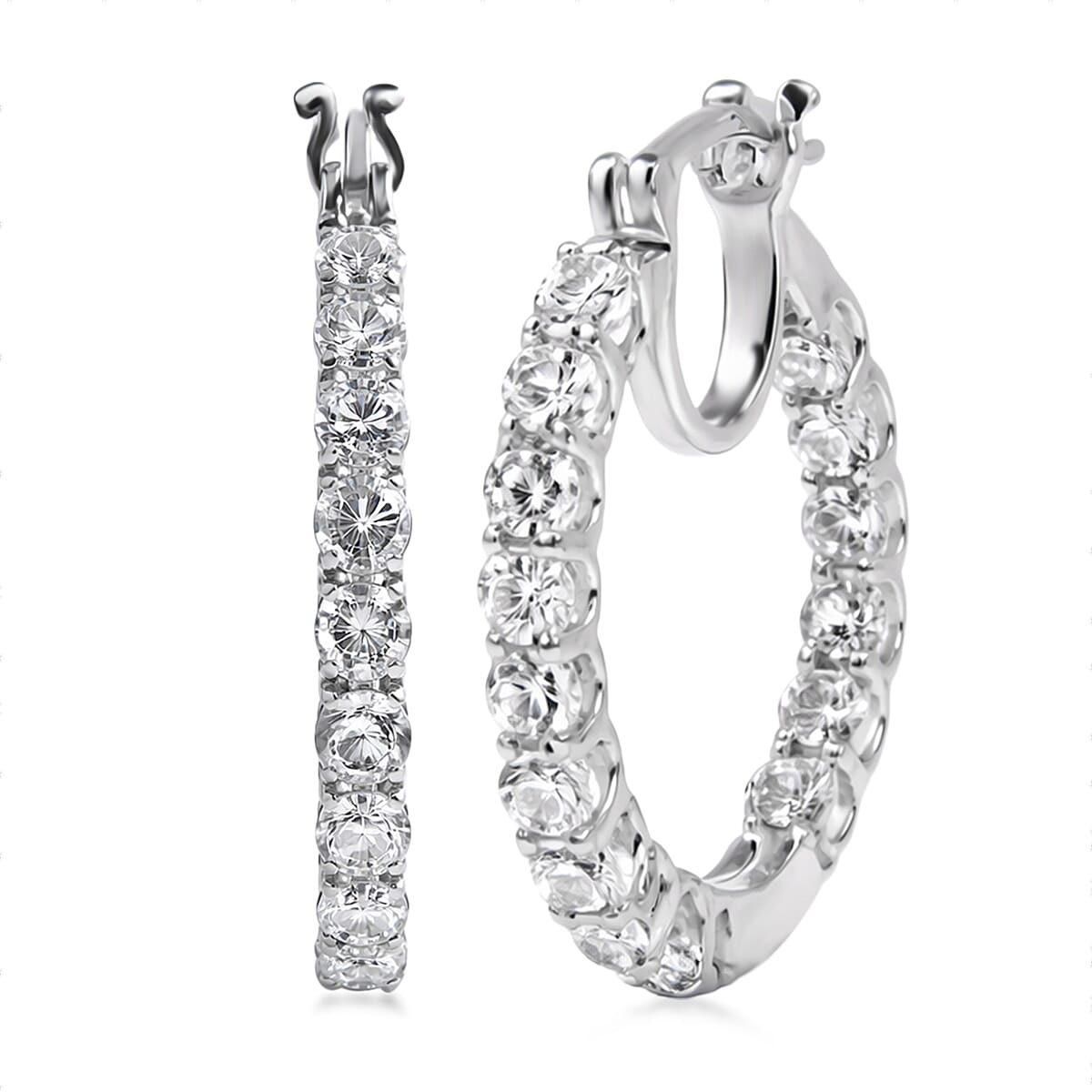 EverTrue Lab Created White Sapphire Hoop Earrings in Platinum Bond 3.50 ctw
