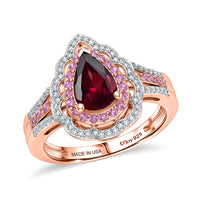 D'Joy Premium Orissa Rhodolite Garnet, Multi Gemstone Ring in 18K Vermeil RG Over Sterling Silver (Size 10.0) 2.10 ctw