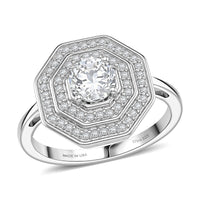 D'Joy White Topaz Majesty Ring in Rhodium Over Sterling Silver (Size 10.0) 1.40 ctw