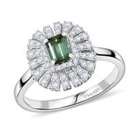 Certified & Appraised D'Joy Pirineu Lagoon Tourmaline and Moissanite 1.00 ctw Ring in Rhodium Over Sterling Silver