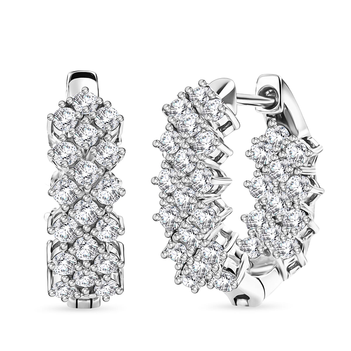 Luxuriant Lab Grown Diamond G-H SI 2.00 ctw Hoop Earrings in Rhodium Over Sterling Silver