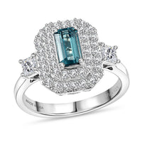 Certified & Appraised D'Joy Pirineu Lagoon Tourmaline and Moissanite 1.50 ctw Ring in Rhodium Over Sterling Silver