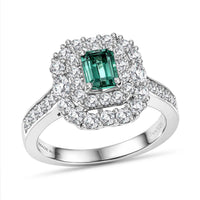 Certified & Appraised D'Joy Pirineu Lagoon Tourmaline and Moissanite 1.50 ctw Ring in Rhodium Over Sterling Silver
