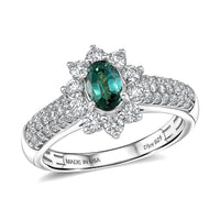 Certified & Appraised D'Joy Pirineu Lagoon Tourmaline and Moissanite 1.35 ctw Ring in Rhodium Over Sterling Silver