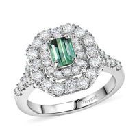 Certified & Appraised D'Joy Pirineu Lagoon Tourmaline and Moissanite 1.60 ctw Ring in Rhodium Over Sterling Silver
