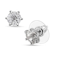 D'Joy White Topaz 3.25 ctw Crown Solitaire Stud Earrings in Rhodium Over Sterling Silver