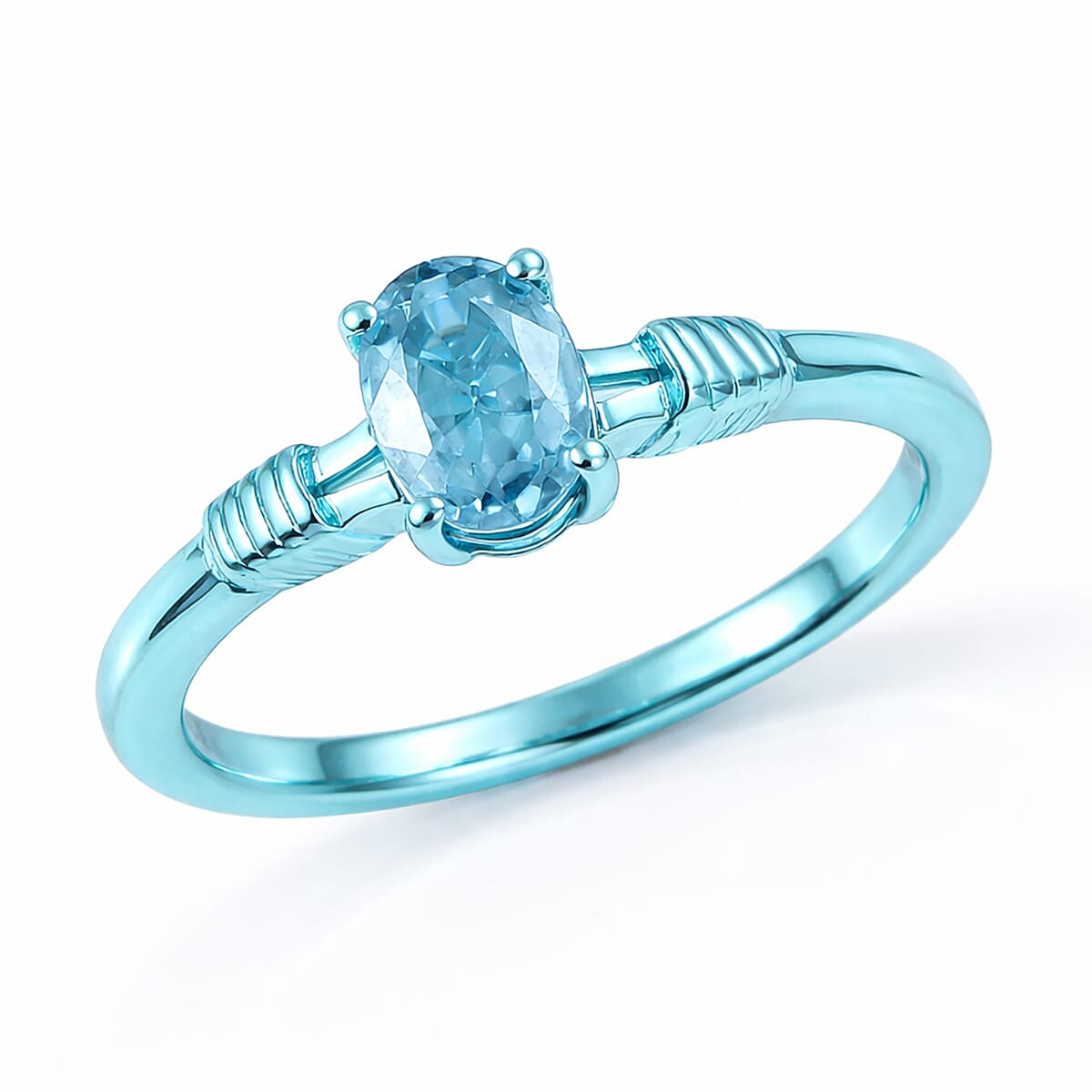 D'Joy Premium Cambodian Blue Zircon Ocean wave Ring in Blue E-coat Sterling Silver (Size 10.0) 1.30 ctw
