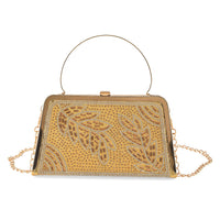 La Marey Golden Leaf Pattern Crystal Evening Clutch Bag (7.87"x0.91"x4.25")