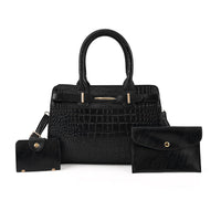Passage Black 3pcs Set Multi Pocket Tote Bag (11.8"x4.3"x8.3) and Wristlet