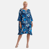 La Marey Blue Dress/Tunic with Tassel Neck Tie- One Size Fits Most