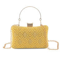La Marey Golden Floral Pattern Crystal Crossbody Bag (7.68"x4.33"x2.76") with Chain Strap