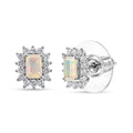 D'Joy Premium Ethiopian Welo Opal and Moissanite 0.70 ctw Prism Halo Earrings in Rhodium Over Sterling Silver - Sticky add to cart bar