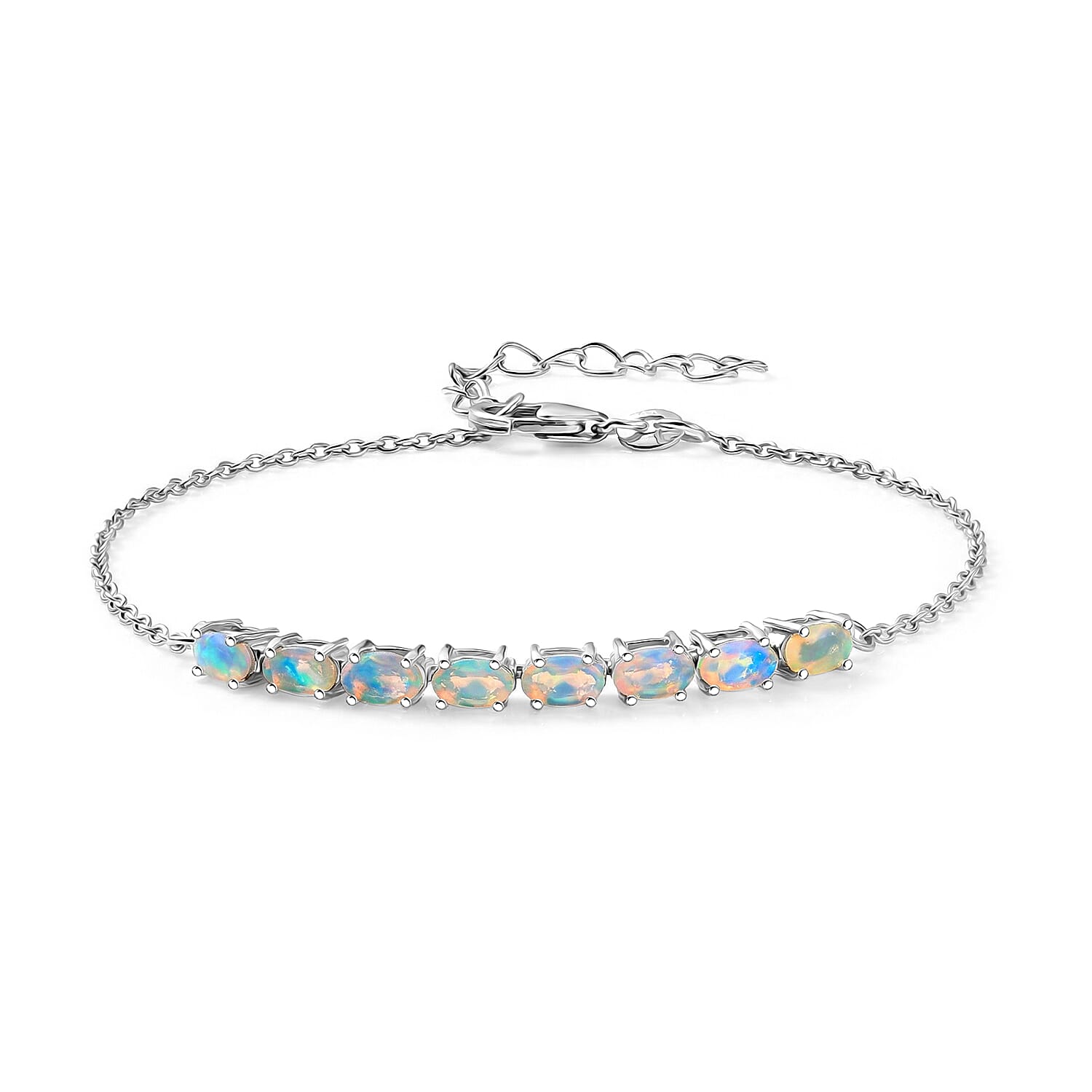 D'Joy Premium Ethiopian Welo Opal 1.35 ctw Prism Line Bracelet in Rhodium Over Sterling Silver (7.25-1.50In)