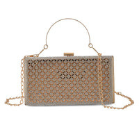 La Marey Golden Small Diamond Grid Pattern Crystal Wallet (8.46"x1.77"x4.53")