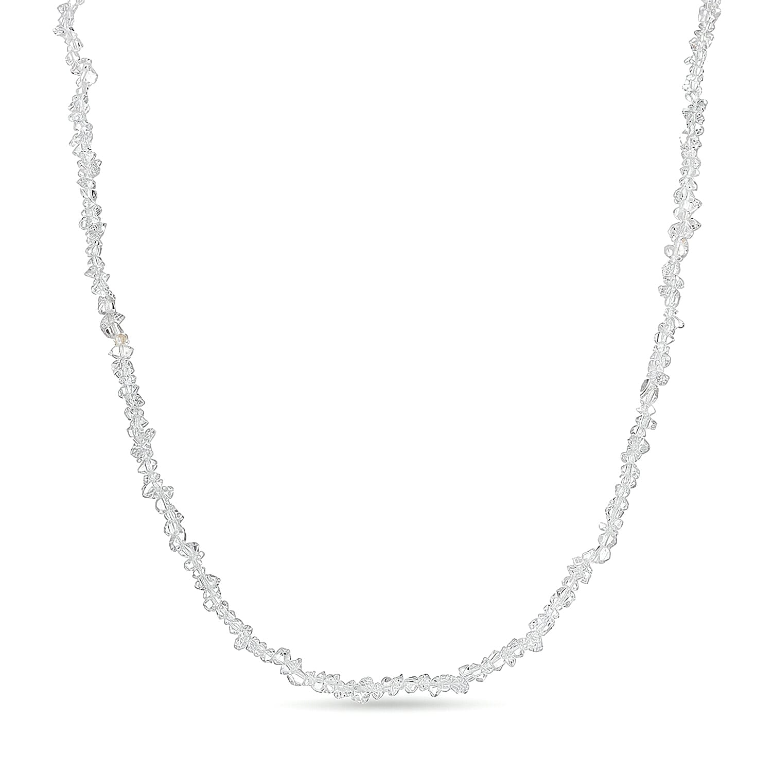 D'Joy American Herkimar Quartz 76.50 ctw Beaded Necklace in Rhodium Over Sterling Silver (24 Inches)