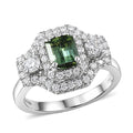Certified & Appraised D'Joy Pirineu Lagoon Tourmaline and Moissanite 1.40 ctw Ring in Rhodium Over Sterling Silver - Sticky add to cart bar