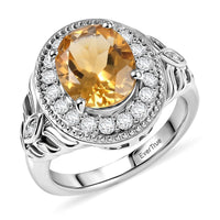 EverTrue Brazilian Citrine, White Zircon Ring in Platinum Bond (Size 10.0) 3.10 ctw