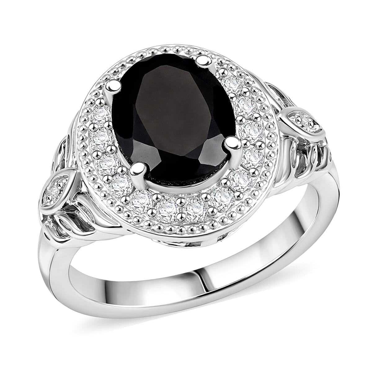 EverTrue Thai Black Spinel, White Zircon Ring in Platinum Bond (Size 10.0) 4.10 ctw