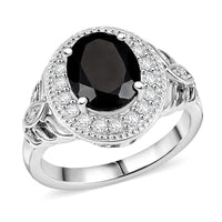 EverTrue Thai Black Spinel, White Zircon Ring in Platinum Bond (Size 10.0) 4.10 ctw