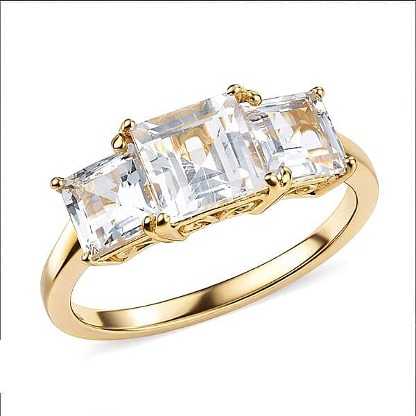 EverTrue Lab Created White Sapphire Ring in 18K YG Plated (Size 7.0) 3.25 ctw