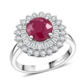 Certified & Appraised D'Joy Premium Royal Ruby, Moissanite Ring in Rhodium Over Sterling Silver (Size 10.0) 3.70 ctw - Sticky add to cart bar