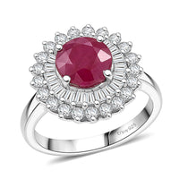 Certified & Appraised D'Joy Premium Royal Ruby, Moissanite Ring in Rhodium Over Sterling Silver (Size 10.0) 3.70 ctw