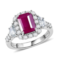 D'Joy Premium Royal Ruby, Moissanite Ring in Rhodium Over Sterling Silver (Size 10.0) 3.20 ctw