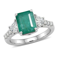 D'Joy Premium Kagem Zambian Emerald, Moissanite Ring in Rhodium Over Sterling Silver (Size 10.0) 2.90 ctw