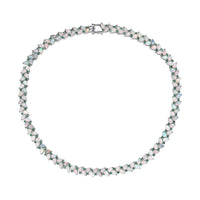 D'Joy Premium Ethiopian Welo Opal and Kagem Zambian Emeral 36.35 ctw Necklace in Rhodium Over Sterling Silver 18 Inches