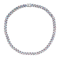 D'Joy Premium Ethiopian Welo Opal and Kagem Zambian Emeral 36.35 ctw Necklace in Rhodium Over Sterling Silver 18 Inches