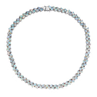 D'Joy Premium Ethiopian Welo Opal and Kagem Zambian Emeral 36.35 ctw Necklace in Rhodium Over Sterling Silver 18 Inches