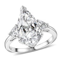 D'Joy White Topaz Royal Teardrop Ring in Rhodium Over Sterling Silver (Size 10.0) 6.50 ctw