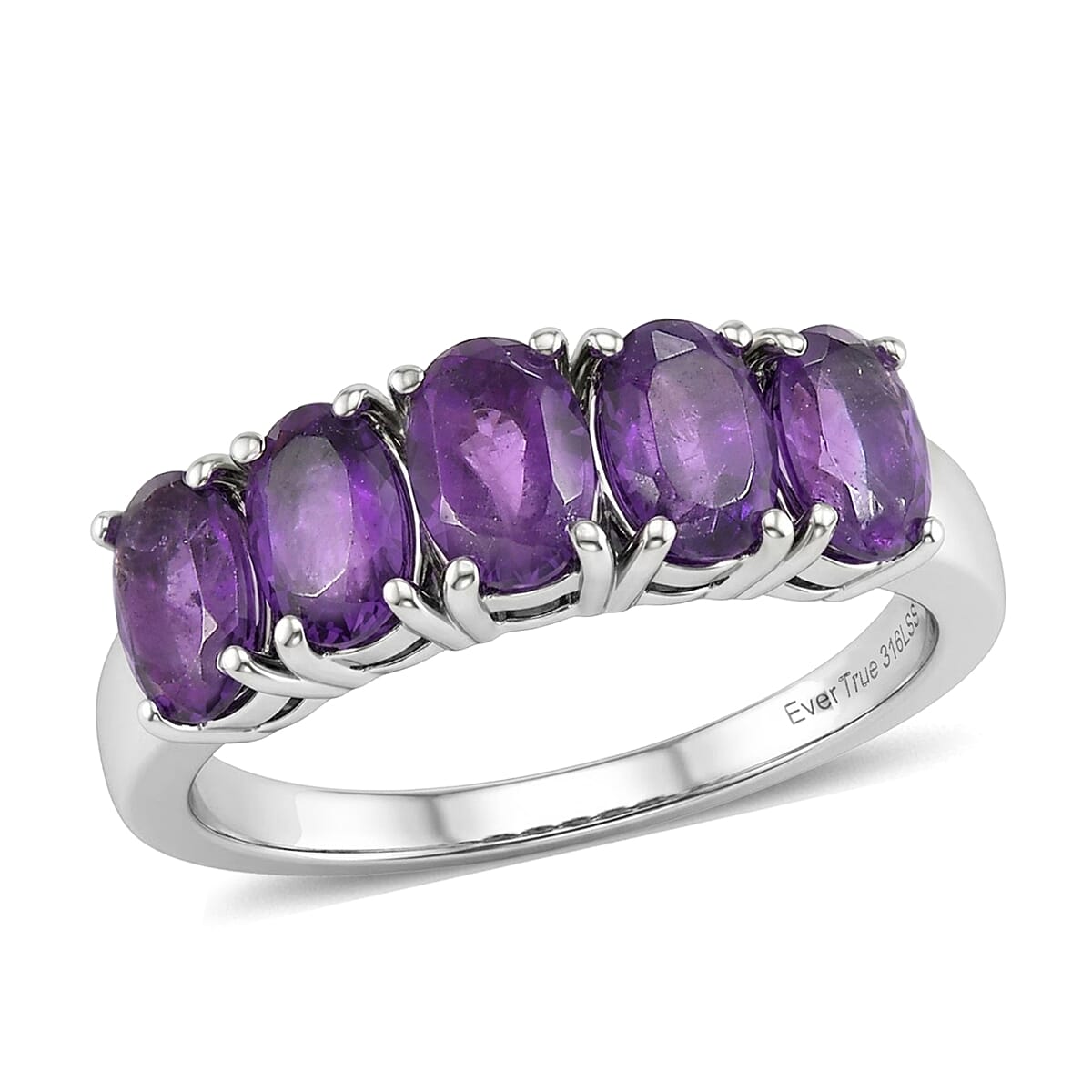 EverTrue African Amethyst Ring in Stainless Steel (Size 6.0) 2.20 ctw