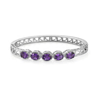 EverTrue African Amethyst Bangle Bracelet in Stainless Steel (7.25 In) 5.65 ctw