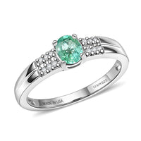 D'Joy Premium Kagem Zambian Emerald, White Zircon Ring in Rhodium Over Sterling Silver (Size 10.0) 0.40 ctw