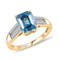 Luxoro 10K Yellow Gold AAAA Cambodian Blue Zircon, Diamond (I2) (0.20 cts) Ocean Crest Ring (Size 6.0) 5.22 ctw - Sticky add to cart bar